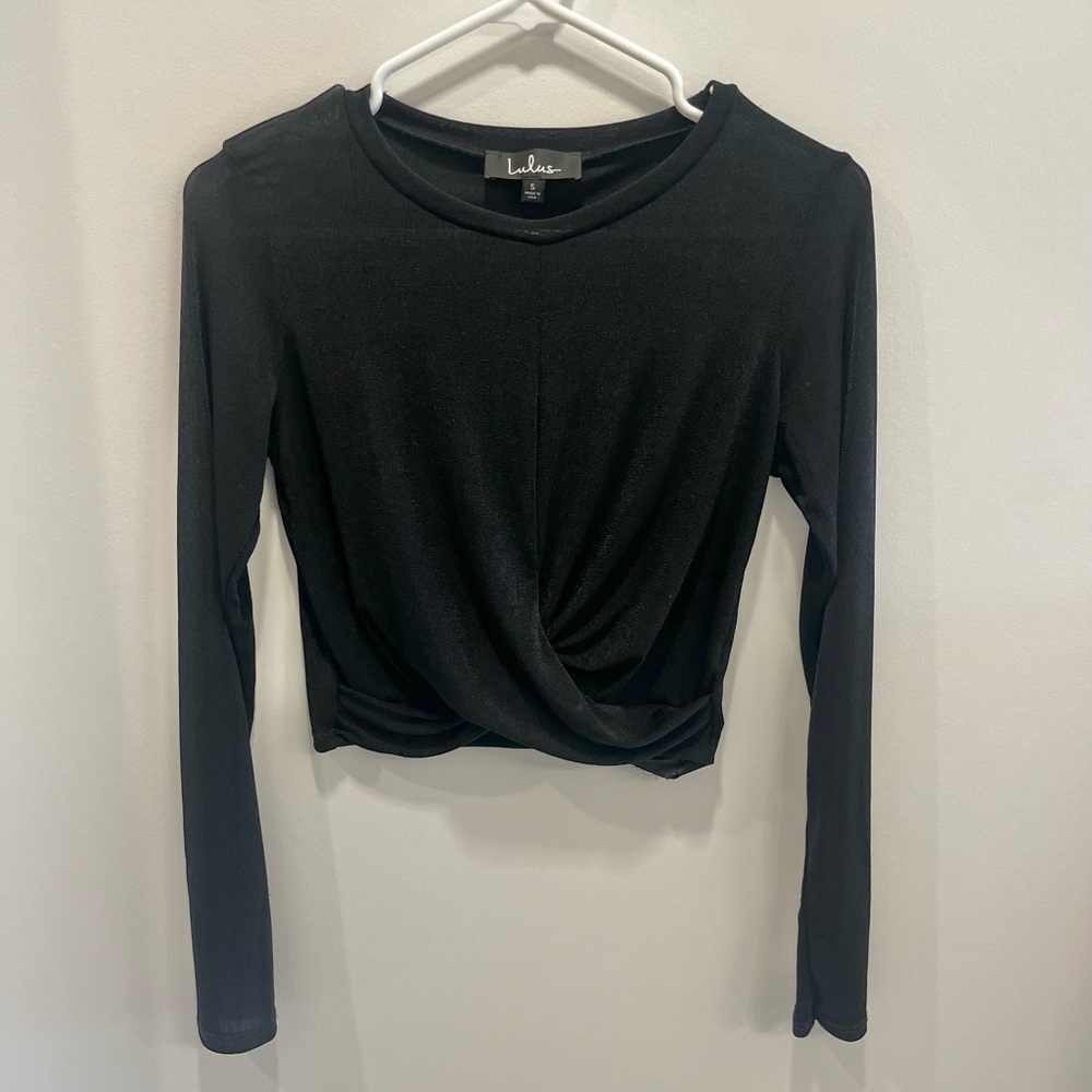 Lulu's Black Long Sleeve Twist Front Top